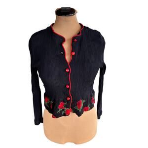 True Vintage Top Sz. M - Whimsigoth, Goth, Rose, Rosettes, Button Down